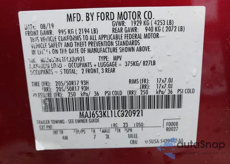 2020 Ford Ecosport Titanium из США, поврежденный, VIN MAJ6S3KL1LC320921